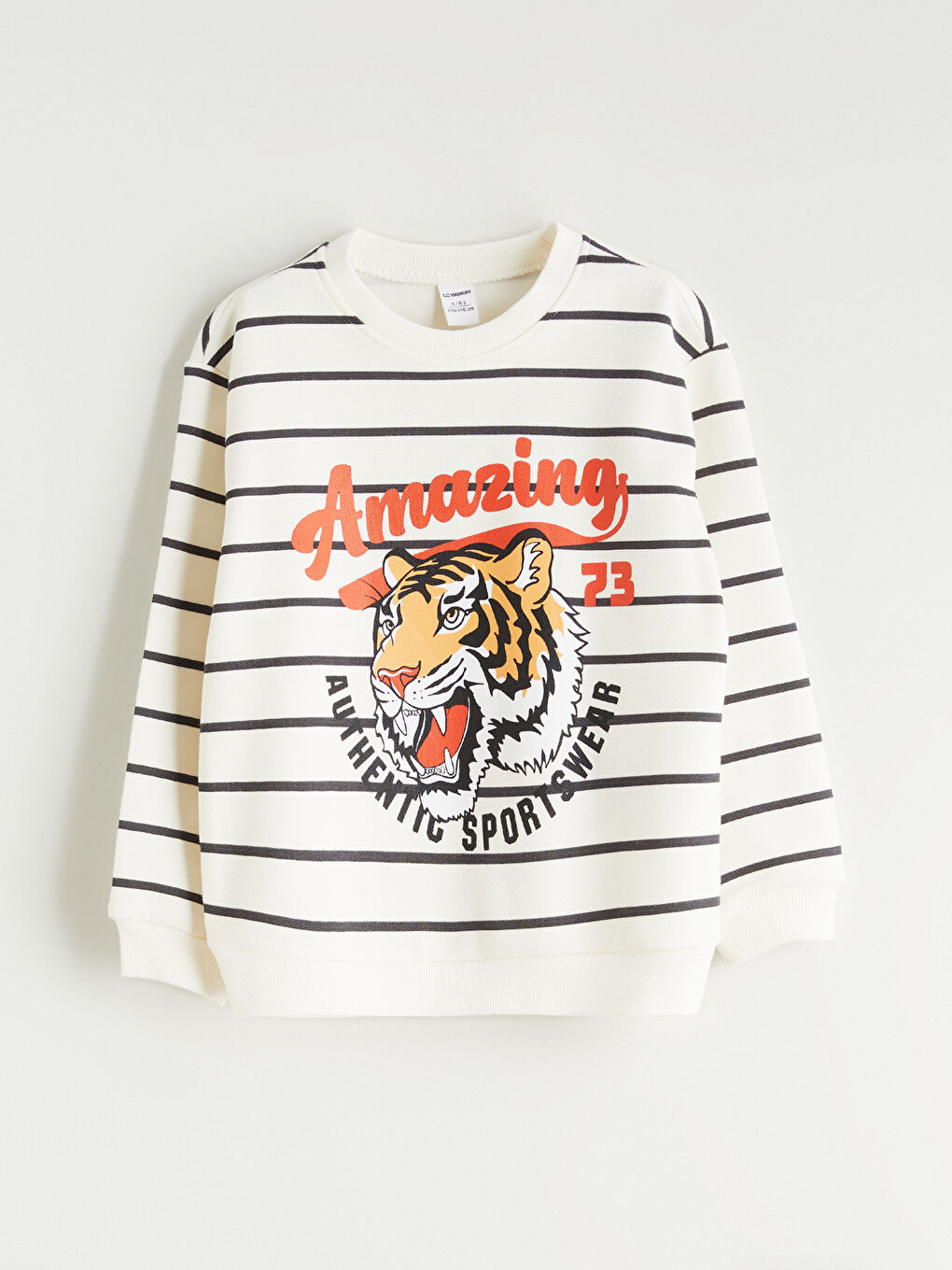 Ekru Bisiklet Yaka Çizgili Erkek Çocuk Sweatshirt-2