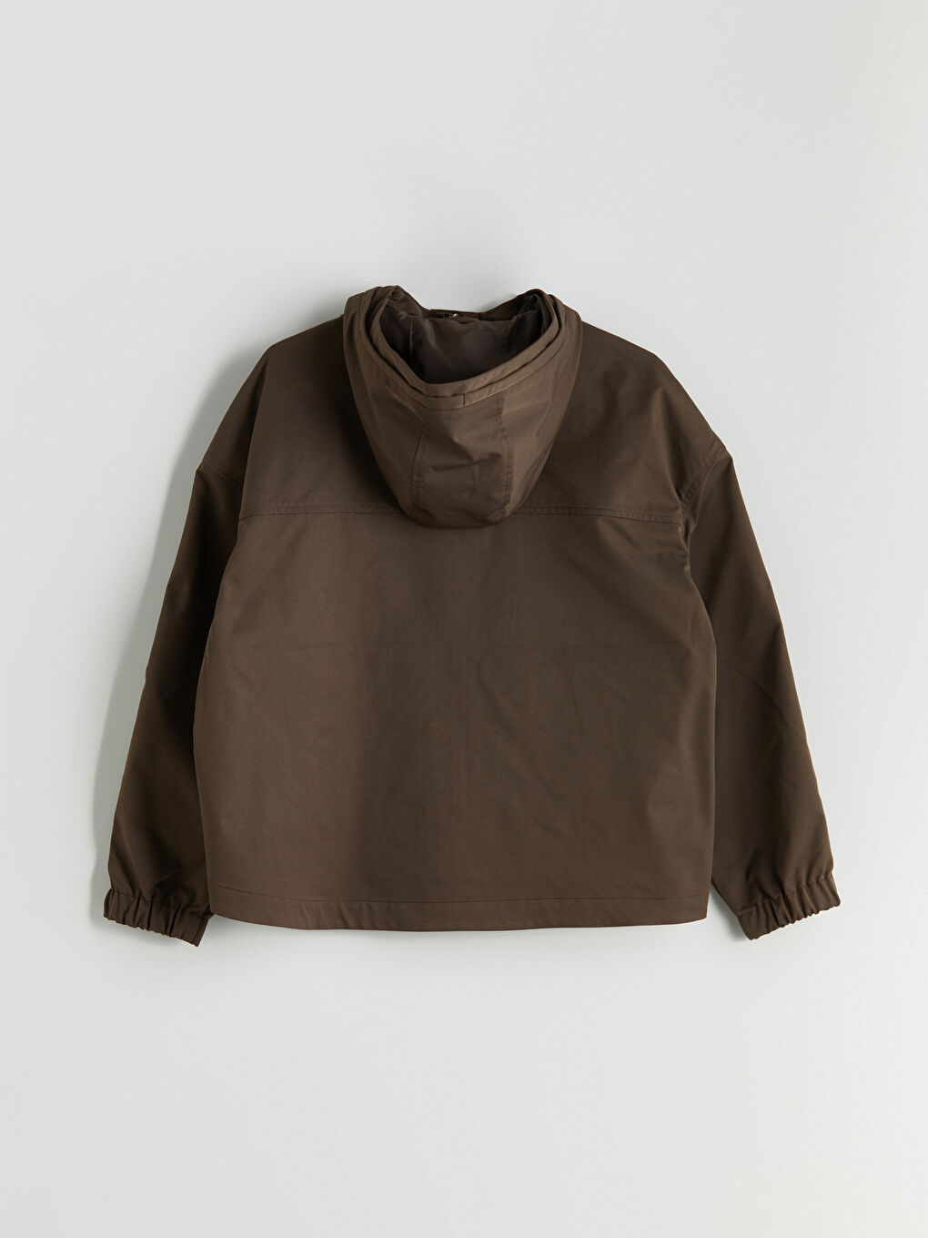 Kahverengi Kapüşonlu Oversize Kadın Yağmurluk-5
