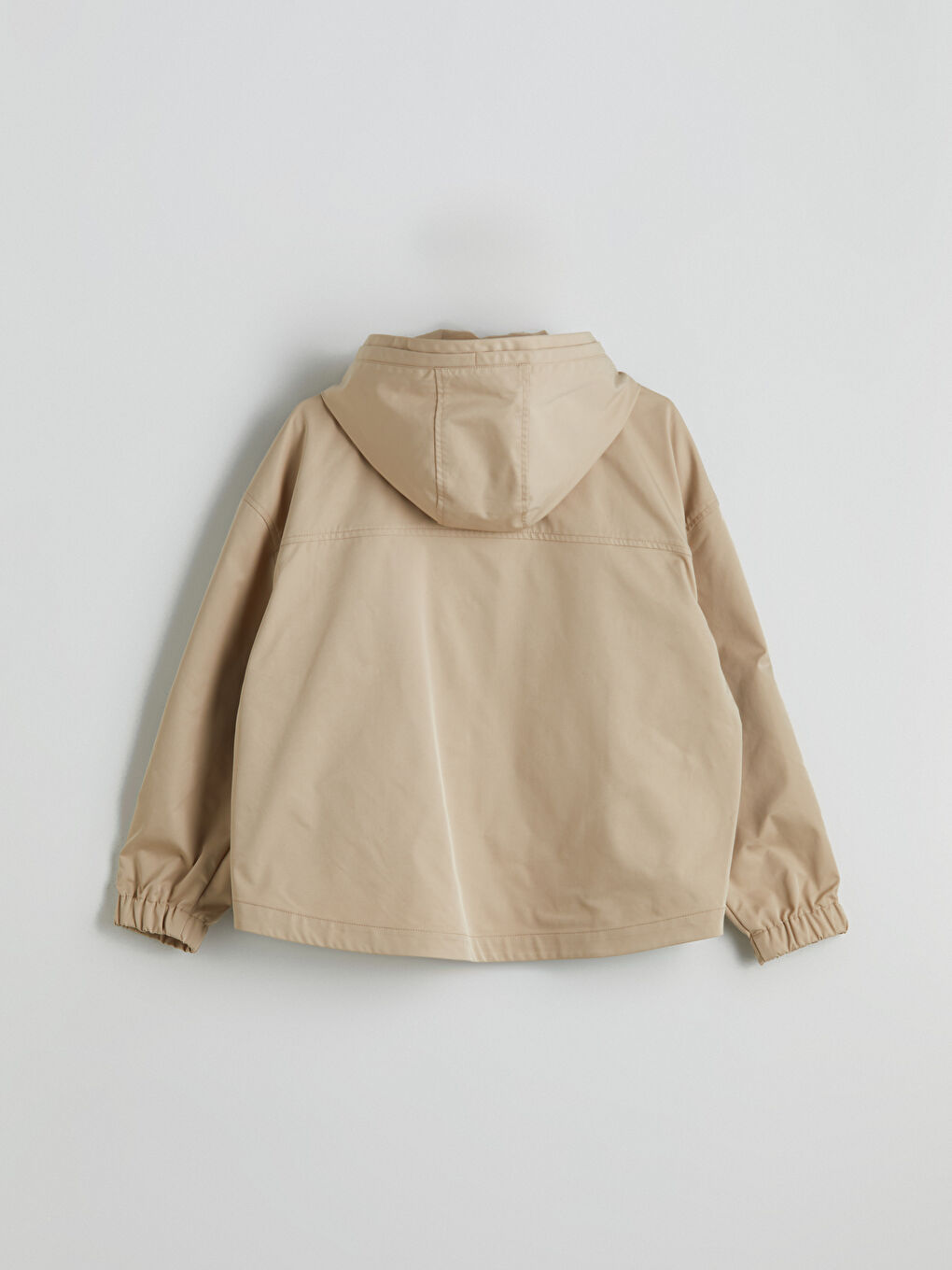 Bej Kapüşonlu Oversize Kadın Yağmurluk-7