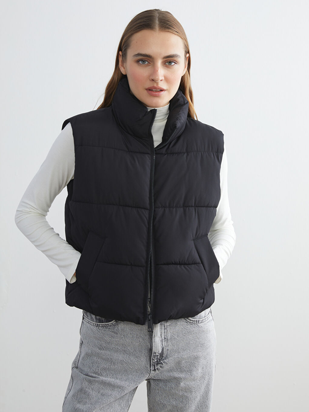 LCW Vision Women's Funnel Neck Plain Puffer Gilet -W52600Z8-CVL