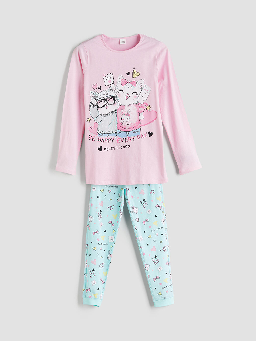 LCW Kids Crew Neck Girls' Pyjama Set -W52649Z4-G7H