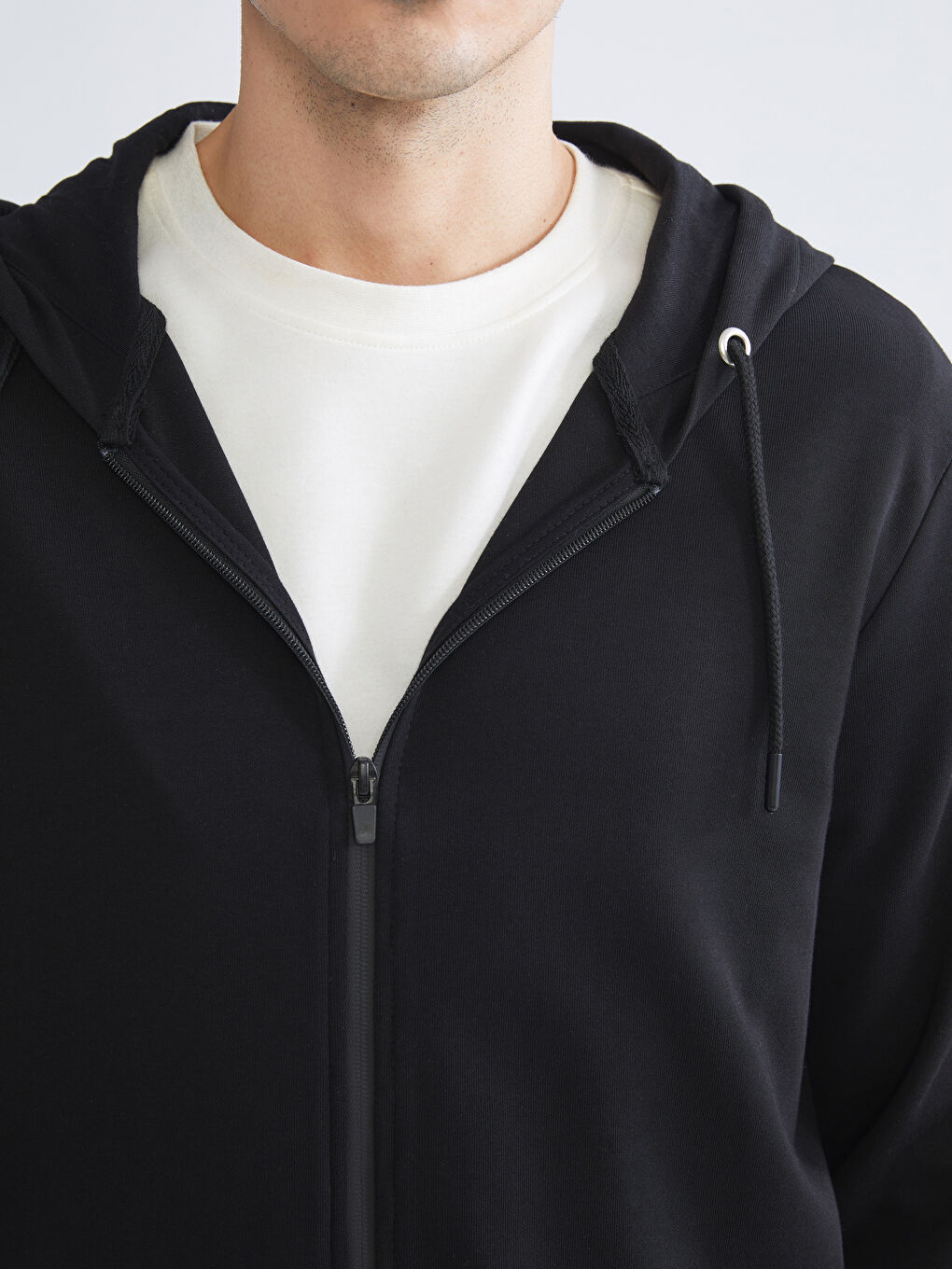 Siyah Kapüşonlu Erkek Fermuarlı Sweatshirt-5