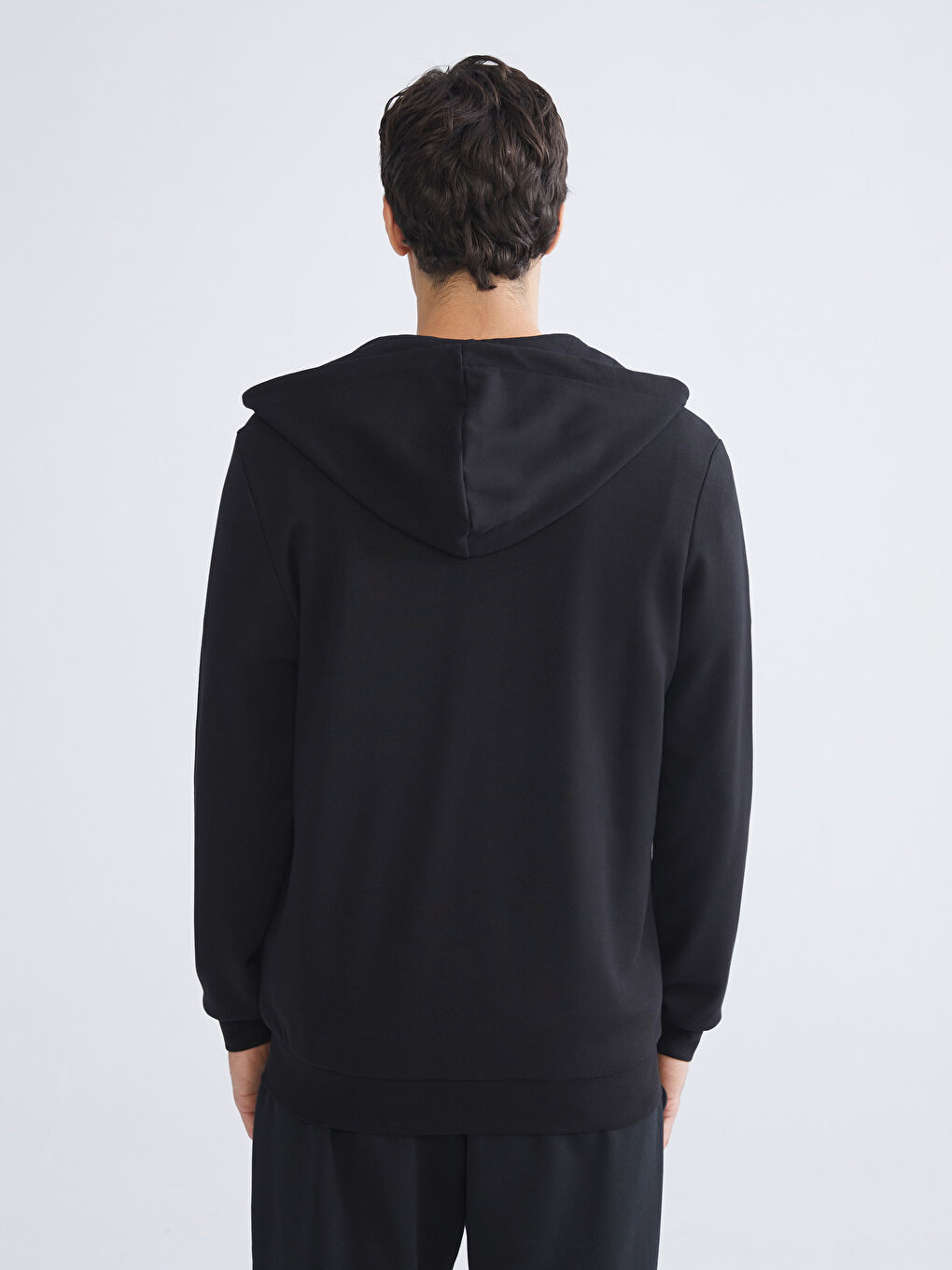 Siyah Kapüşonlu Erkek Fermuarlı Sweatshirt-7