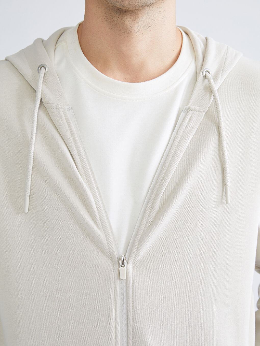 Gri Kapüşonlu Erkek Fermuarlı Sweatshirt-5