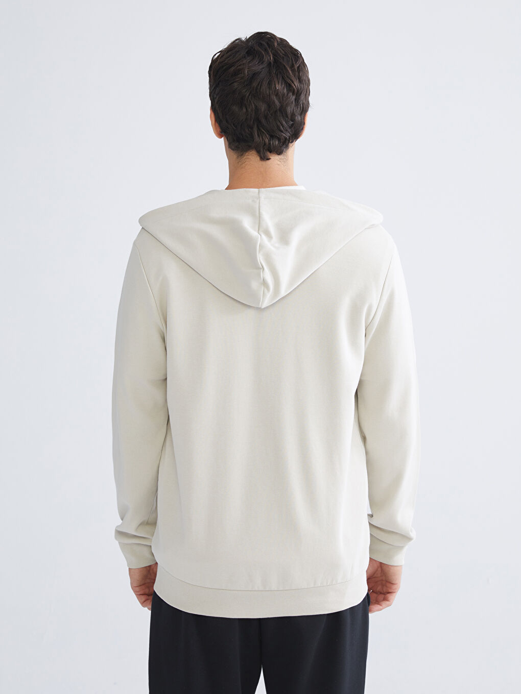 Gri Kapüşonlu Erkek Fermuarlı Sweatshirt-7