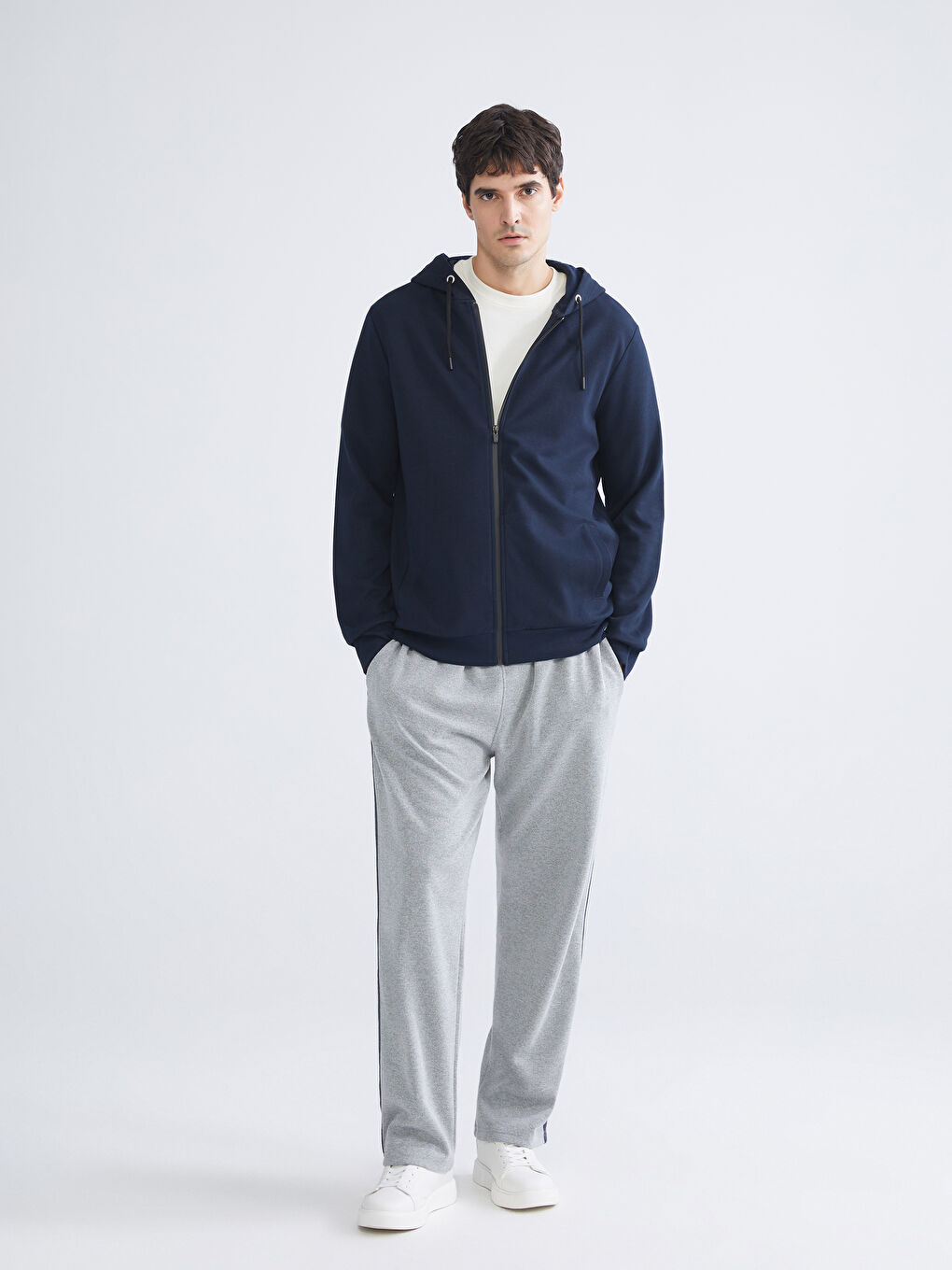 Lacivert Kapüşonlu Erkek Fermuarlı Sweatshirt-3