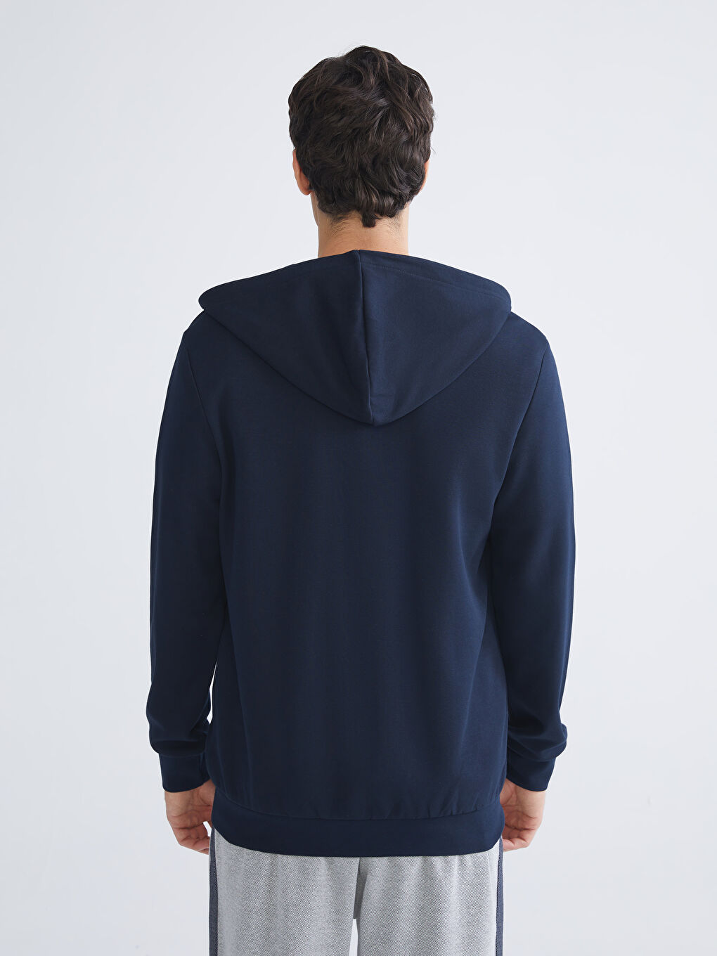 Lacivert Kapüşonlu Erkek Fermuarlı Sweatshirt-7