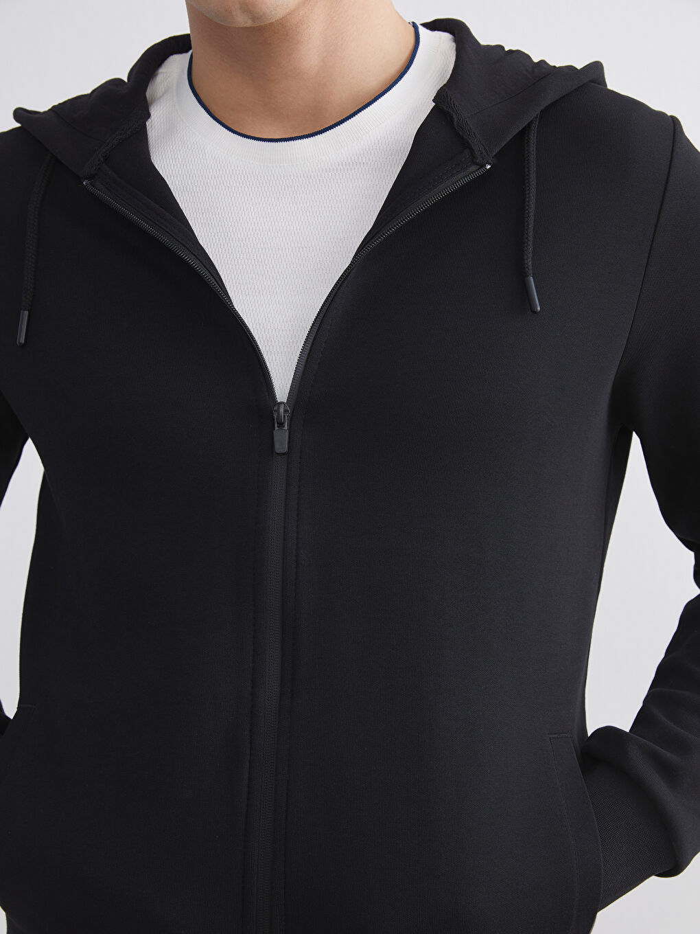 Siyah Kapüşonlu Erkek Fermuarlı Sweatshirt-4