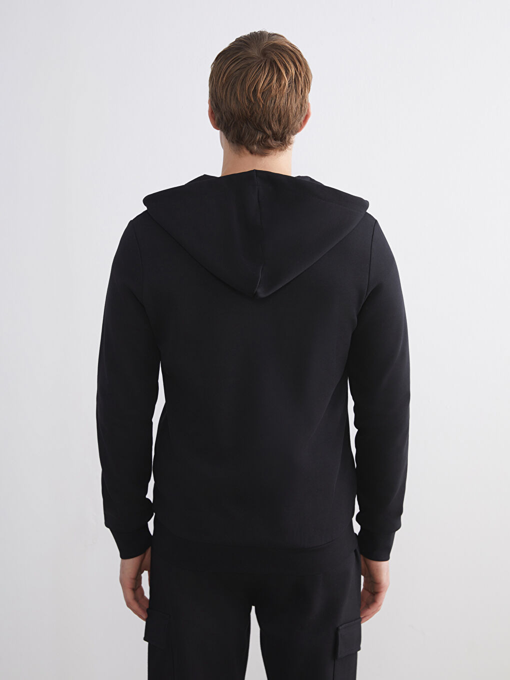 Siyah Kapüşonlu Erkek Fermuarlı Sweatshirt-6