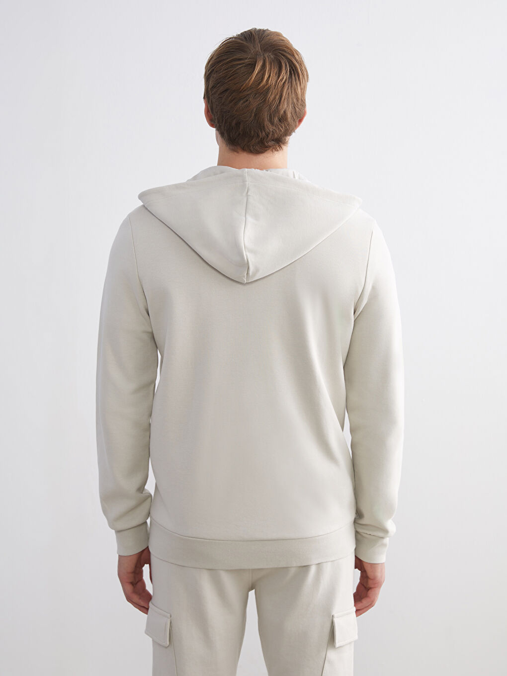 Gri Kapüşonlu Erkek Fermuarlı Sweatshirt-6