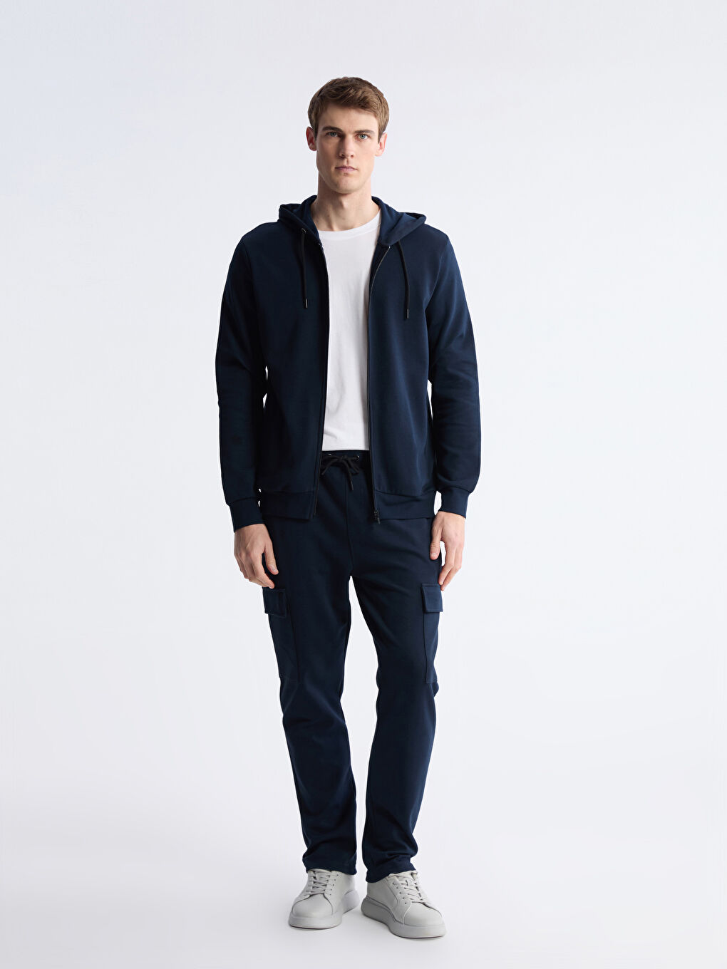 Lacivert Kapüşonlu Erkek Fermuarlı Sweatshirt-2