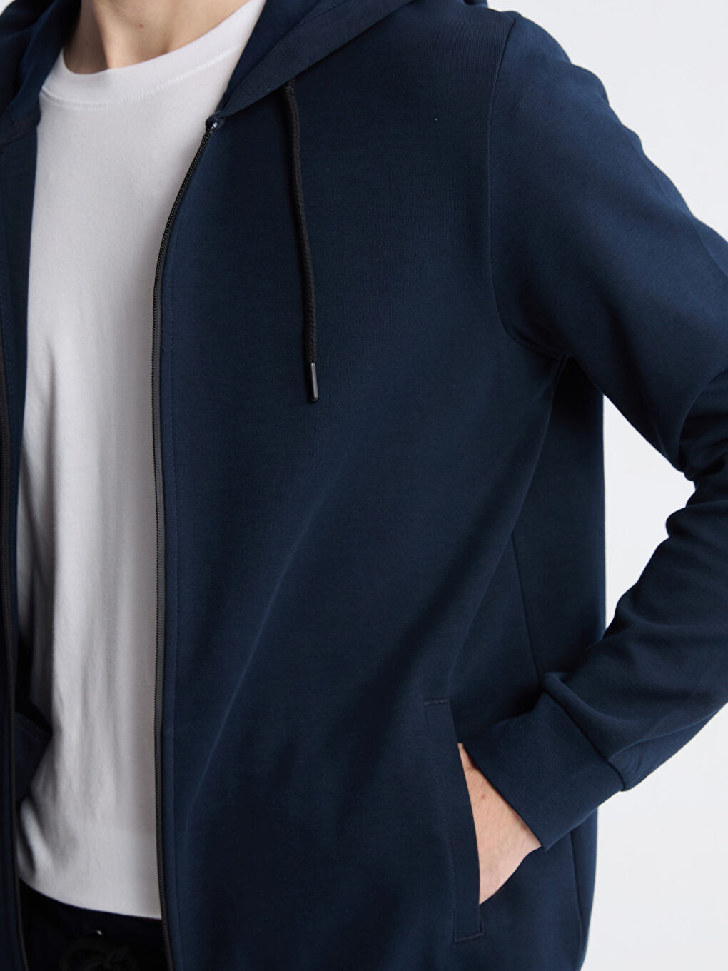 Lacivert Kapüşonlu Erkek Fermuarlı Sweatshirt-4