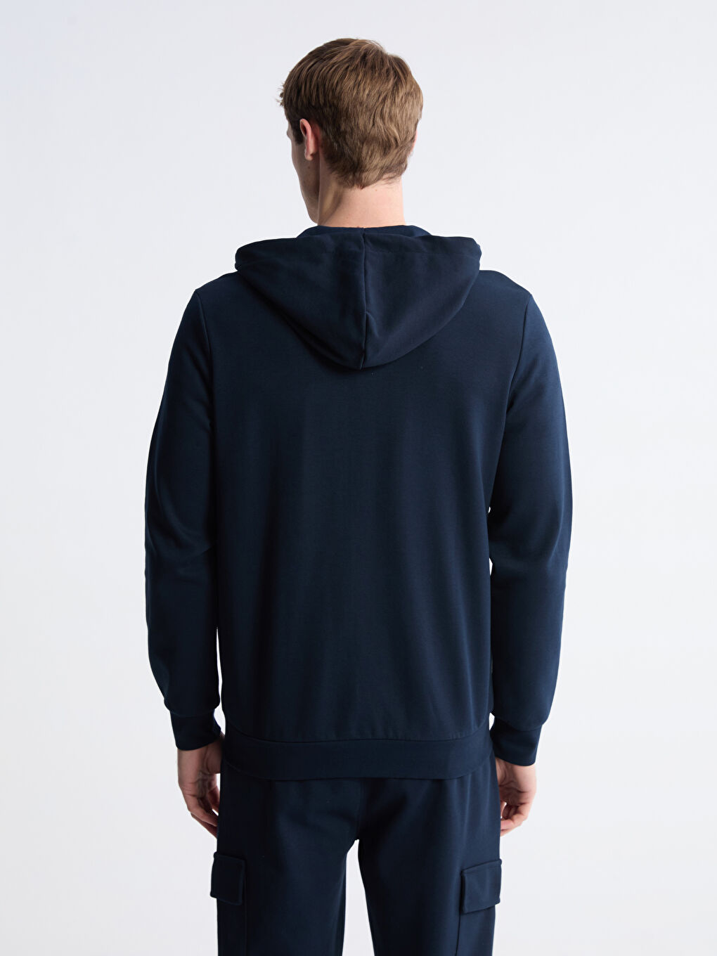 Lacivert Kapüşonlu Erkek Fermuarlı Sweatshirt-6