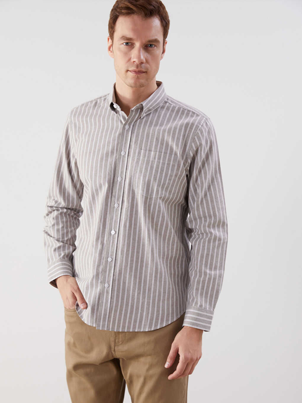 LCWAIKIKI Classic Regular Fit Long Sleeve Striped Men's Shirt -W52690Z8-ELZ