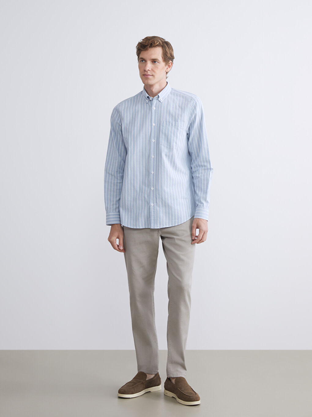 LCWAIKIKI Classic Regular Fit Long Sleeve Striped Men's Shirt -W52690Z8-LEM