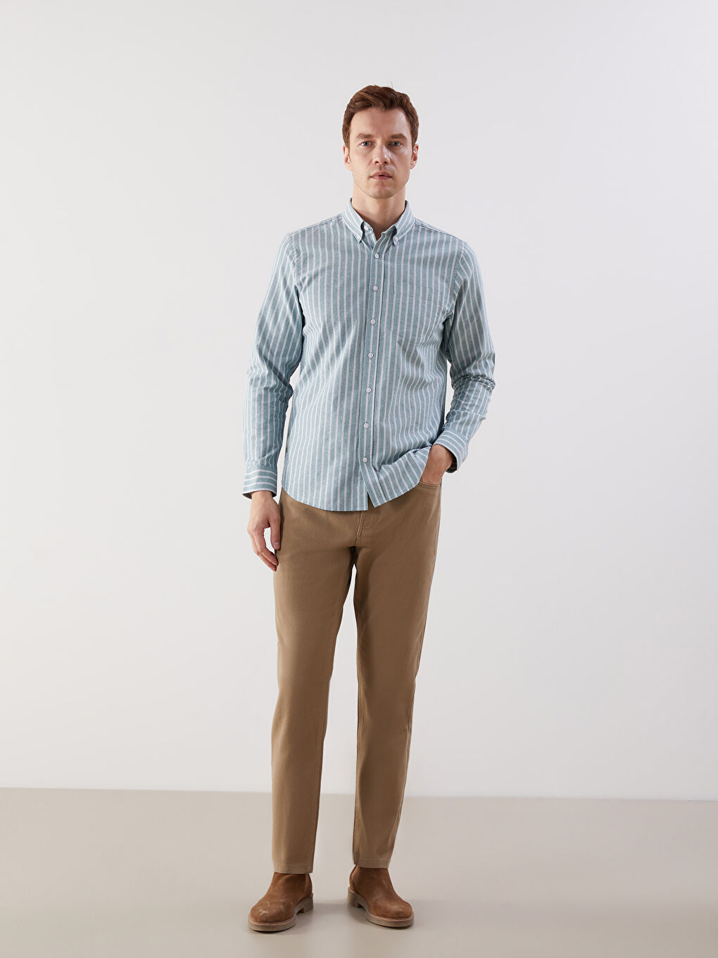 Regular Fit Long Sleeve Striped Men's Shirt-1