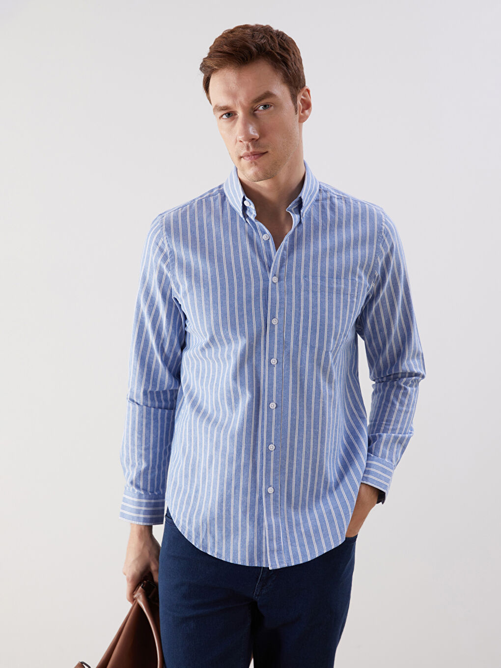 LCWAIKIKI Classic Regular Fit Long Sleeve Striped Men's Shirt -W52690Z8-LGB