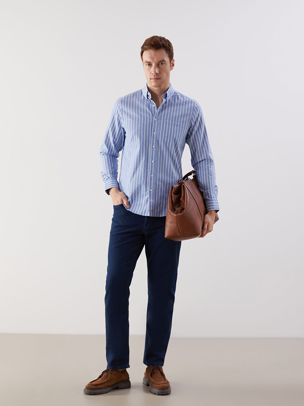 LCWAIKIKI Classic Regular Fit Long Sleeve Striped Men's Shirt -W52690Z8-LGB