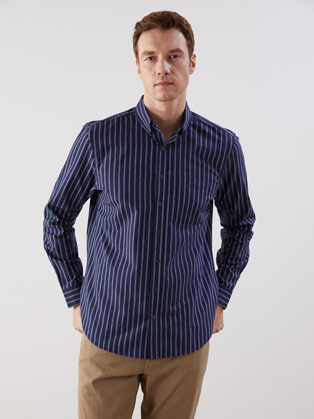 LCWAIKIKI Classic Regular Fit Long Sleeve Striped Men's Shirt -W52690Z8-LGS