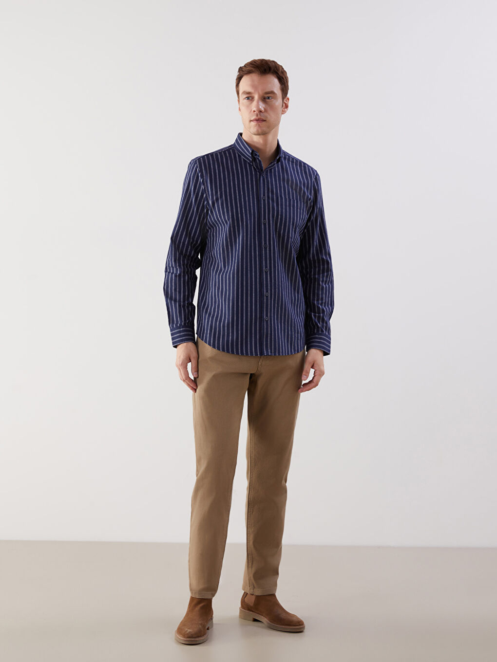 LCWAIKIKI Classic Regular Fit Long Sleeve Striped Men's Shirt -W52690Z8-LGS