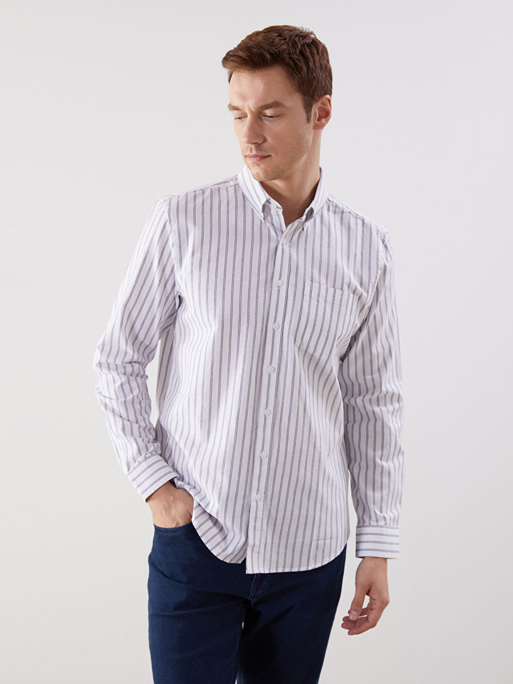 LCWAIKIKI Classic Regular Fit Long Sleeve Striped Men's Shirt -W52690Z8-MXM