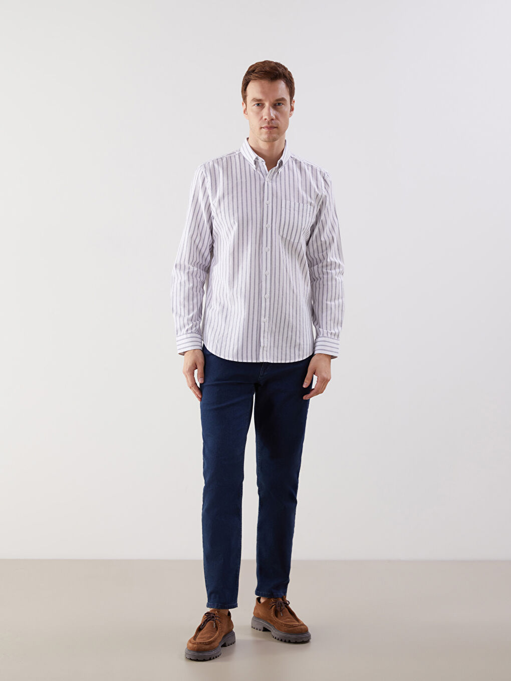 LCWAIKIKI Classic Regular Fit Long Sleeve Striped Men's Shirt -W52690Z8-MXM