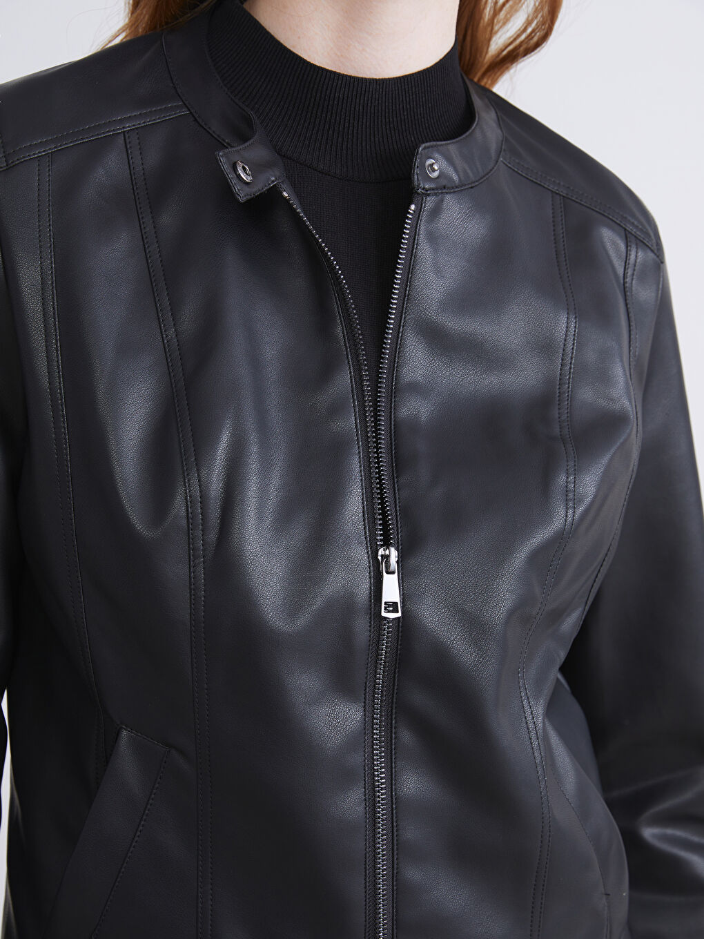 LCWAIKIKI Classic Crew Neck Women's Faux Leather Jacket -W52692Z8-CVL