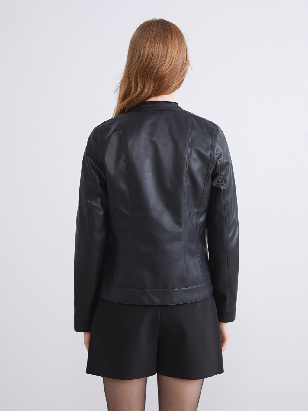 LCWAIKIKI Classic Crew Neck Women's Faux Leather Jacket -W52692Z8-CVL