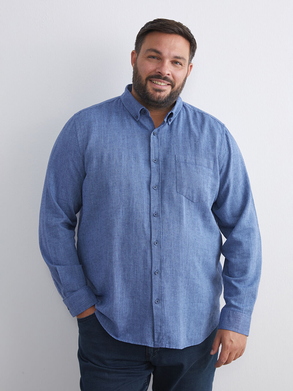 Regular Fit Long Sleeve Linen Blend Men's Shirt-1