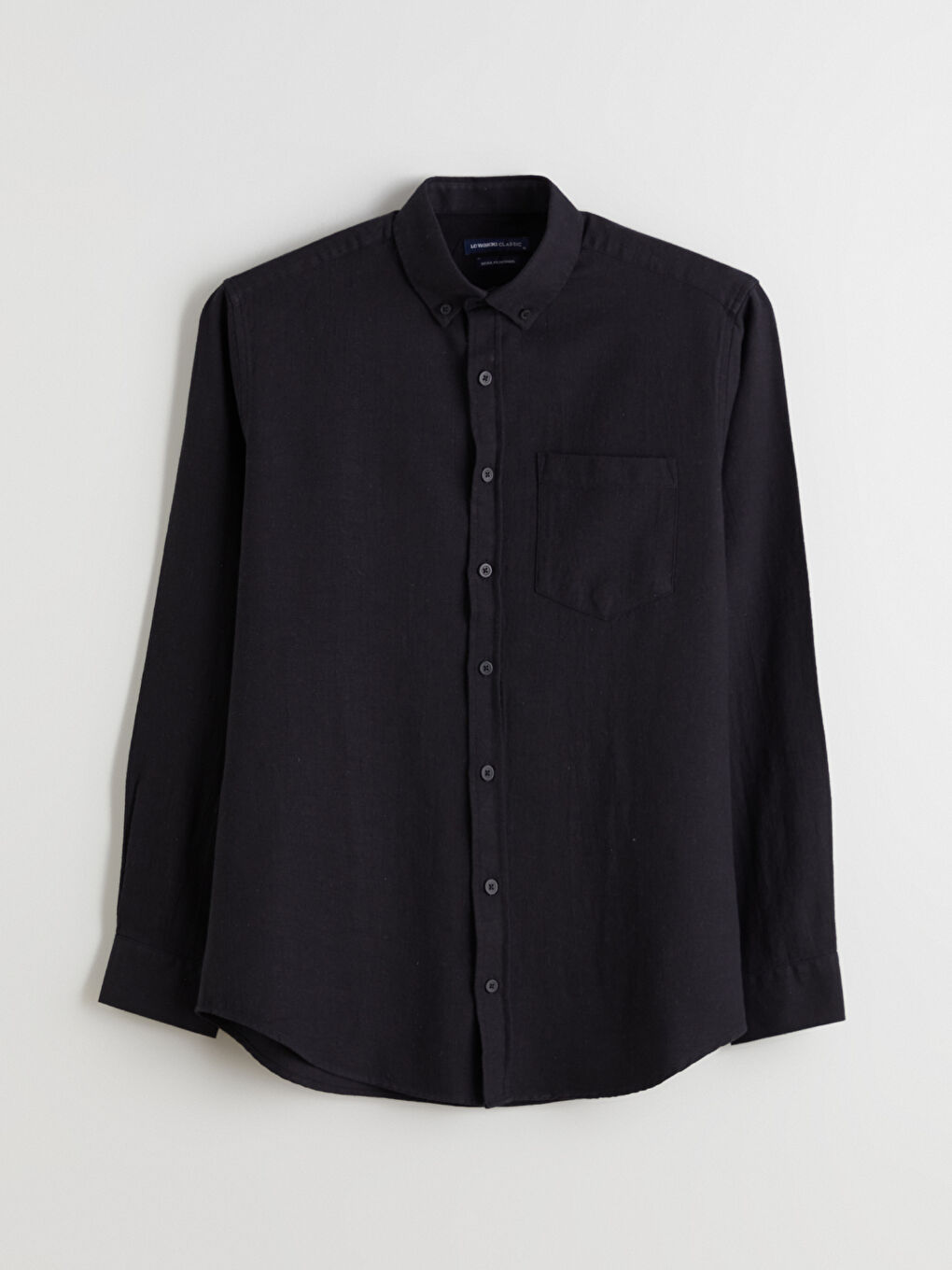 Siyah Regular Fit Uzun Kollu Keten Karışımlı Erkek Gömlek-4