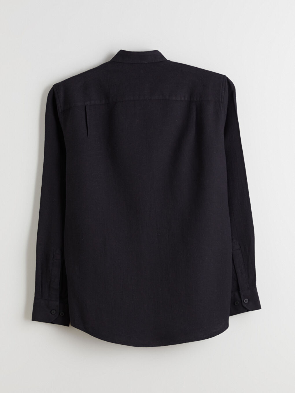 Siyah Regular Fit Uzun Kollu Keten Karışımlı Erkek Gömlek-5