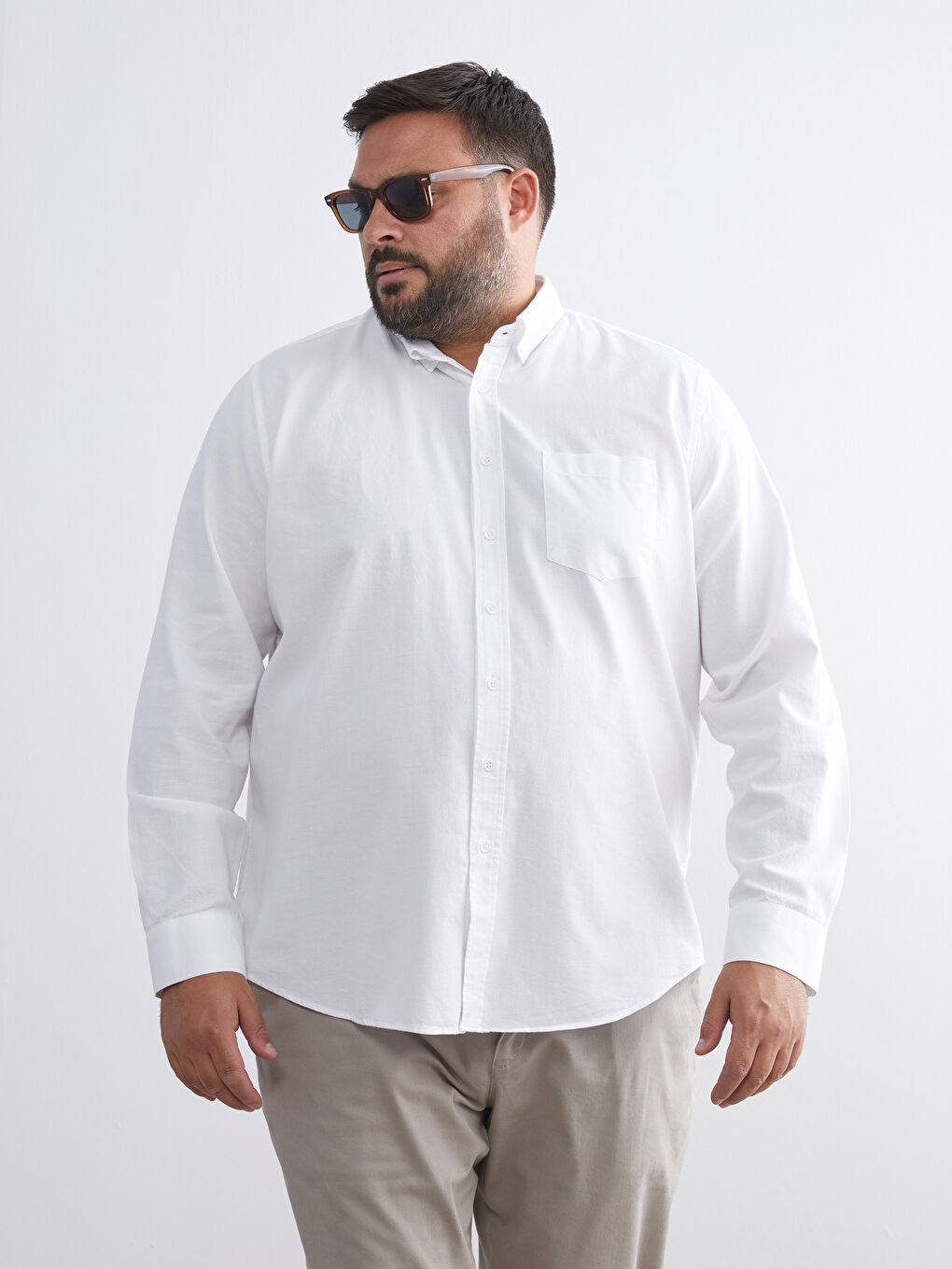 Beyaz Regular Fit Uzun Kollu Oxford Erkek Gömlek-1