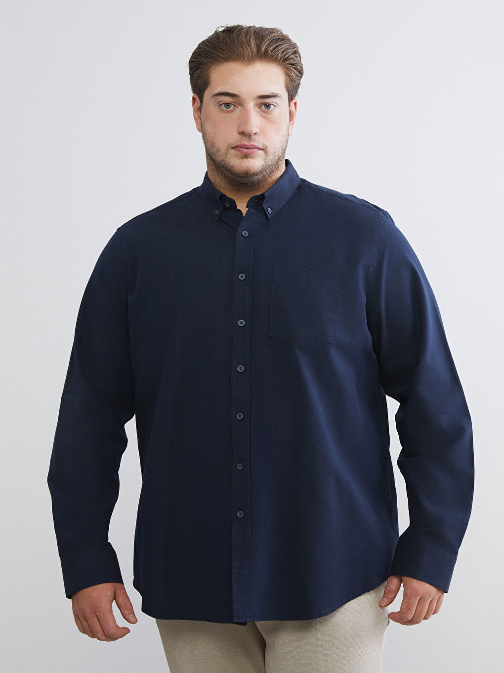 Lacivert Regular Fit Uzun Kollu Oxford Erkek Gömlek-1