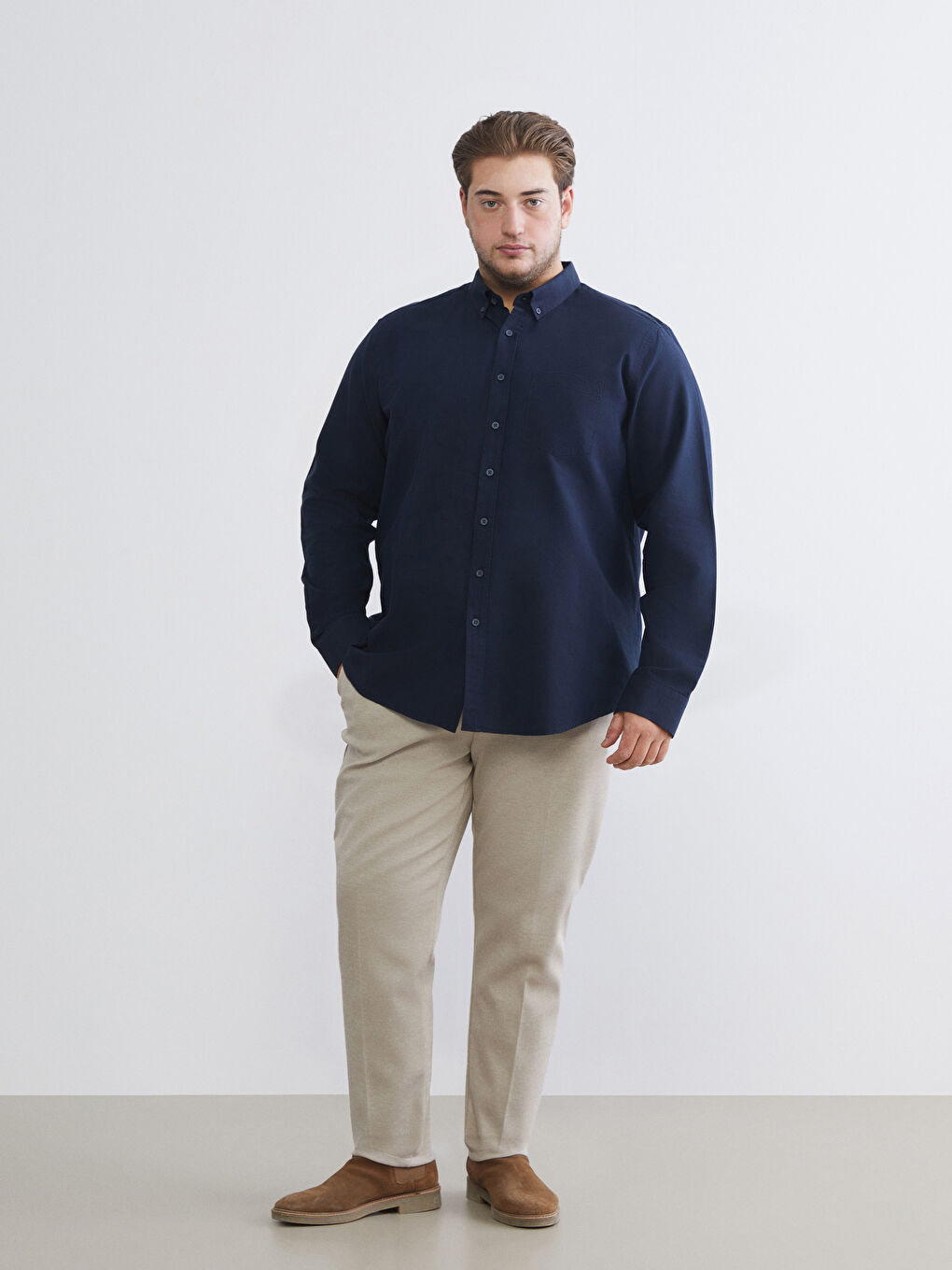 Lacivert Regular Fit Uzun Kollu Oxford Erkek Gömlek-5