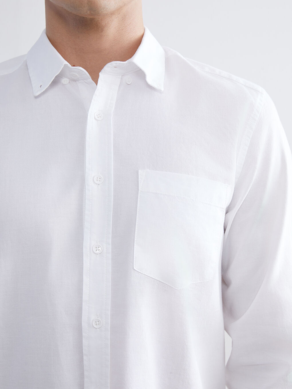 Beyaz Regular Fit Uzun Kollu Oxford Erkek Gömlek-5