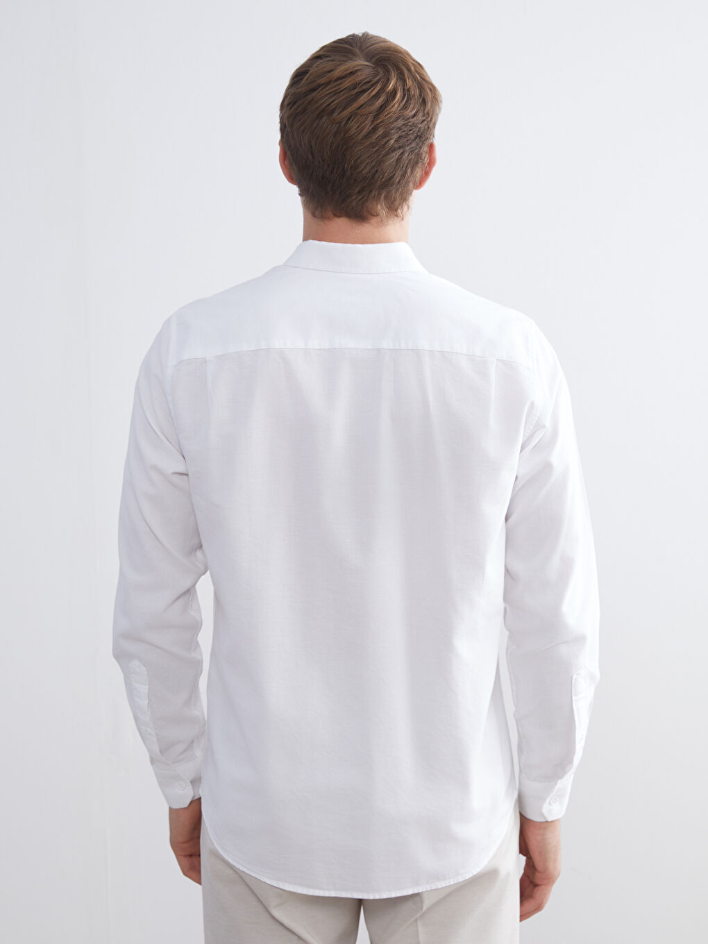 Beyaz Regular Fit Uzun Kollu Oxford Erkek Gömlek-7