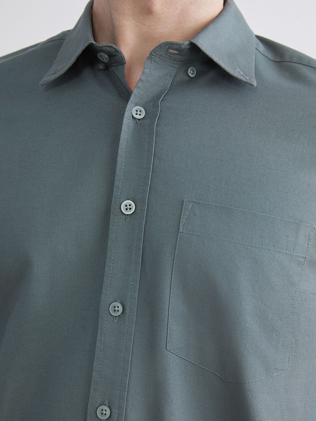 Yeşil Regular Fit Uzun Kollu Oxford Erkek Gömlek-5