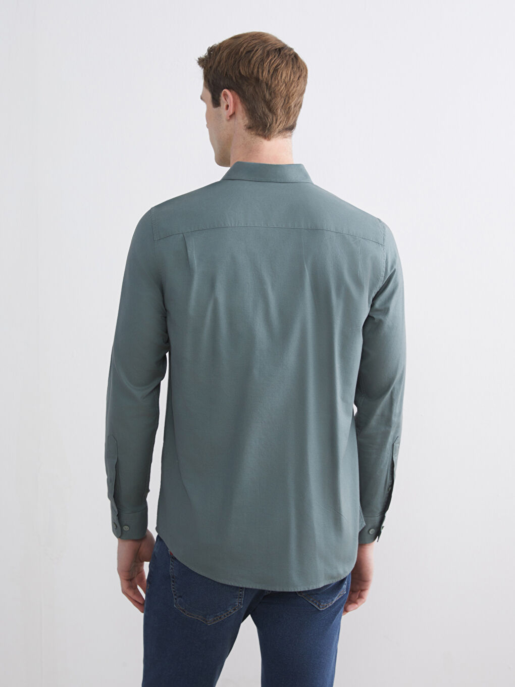 Yeşil Regular Fit Uzun Kollu Oxford Erkek Gömlek-7