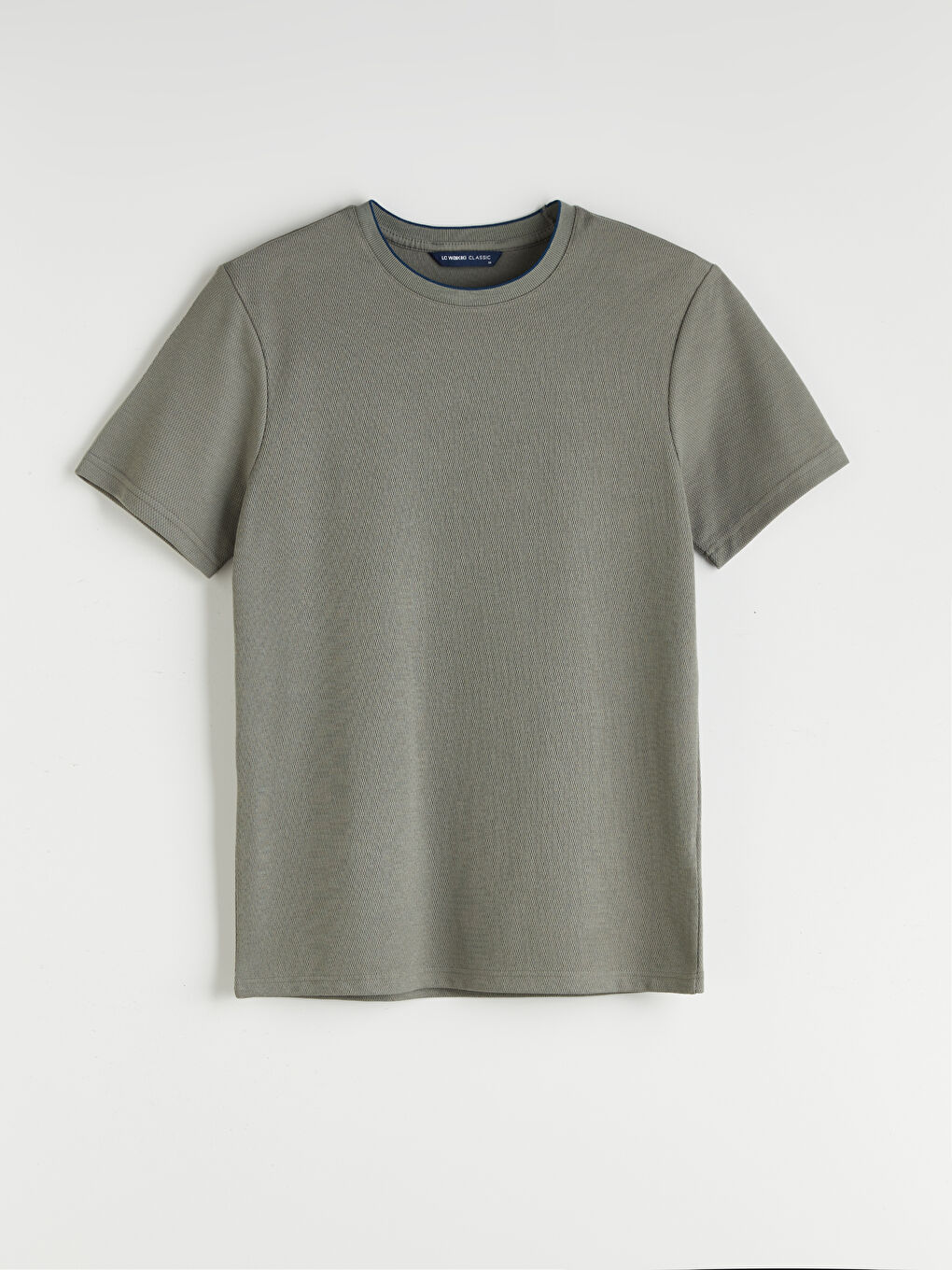 Haki Bisiklet Yaka Kısa Kollu Penye Erkek Dokulu Tişört-8