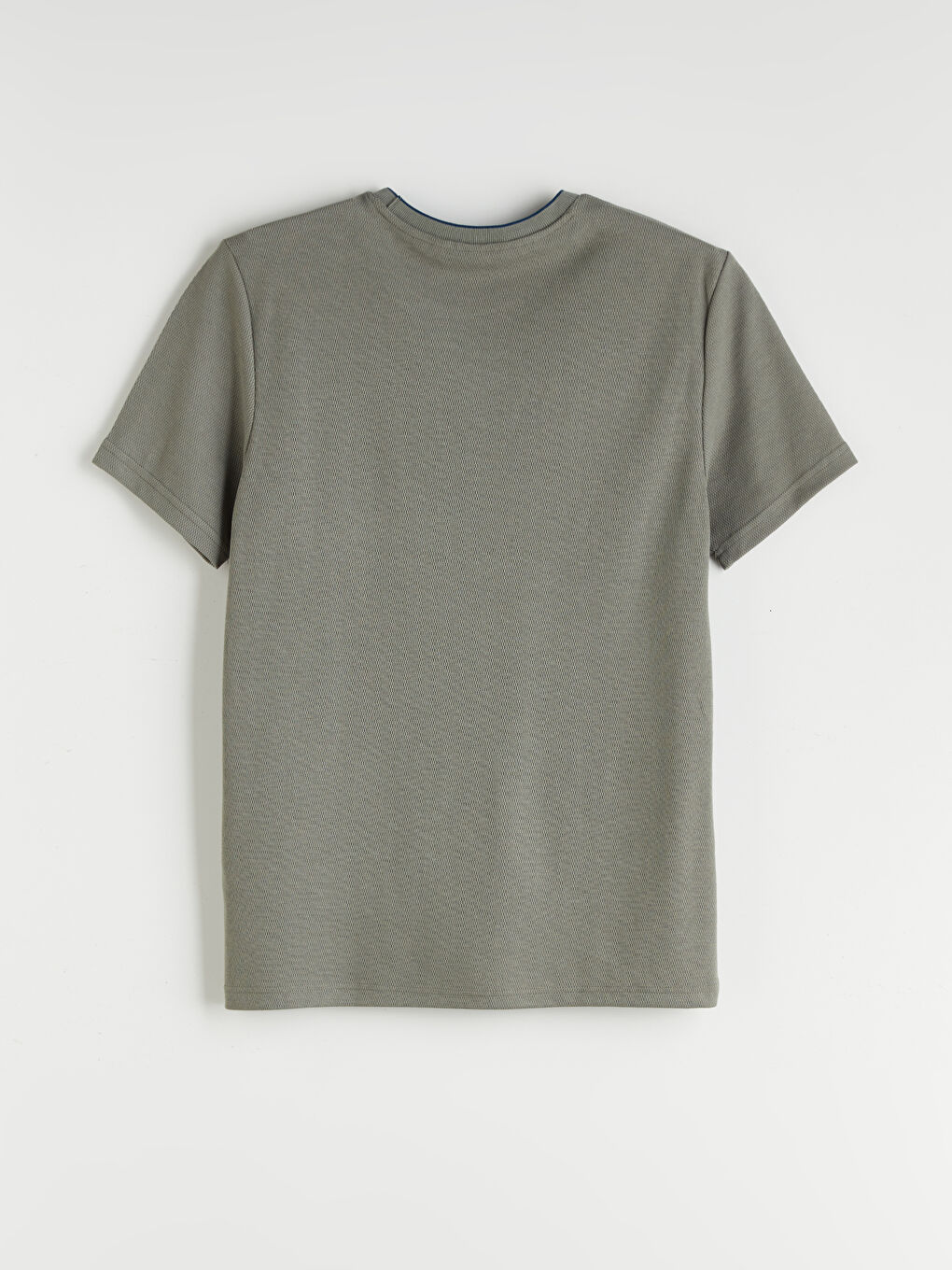 Haki Bisiklet Yaka Kısa Kollu Penye Erkek Dokulu Tişört-9