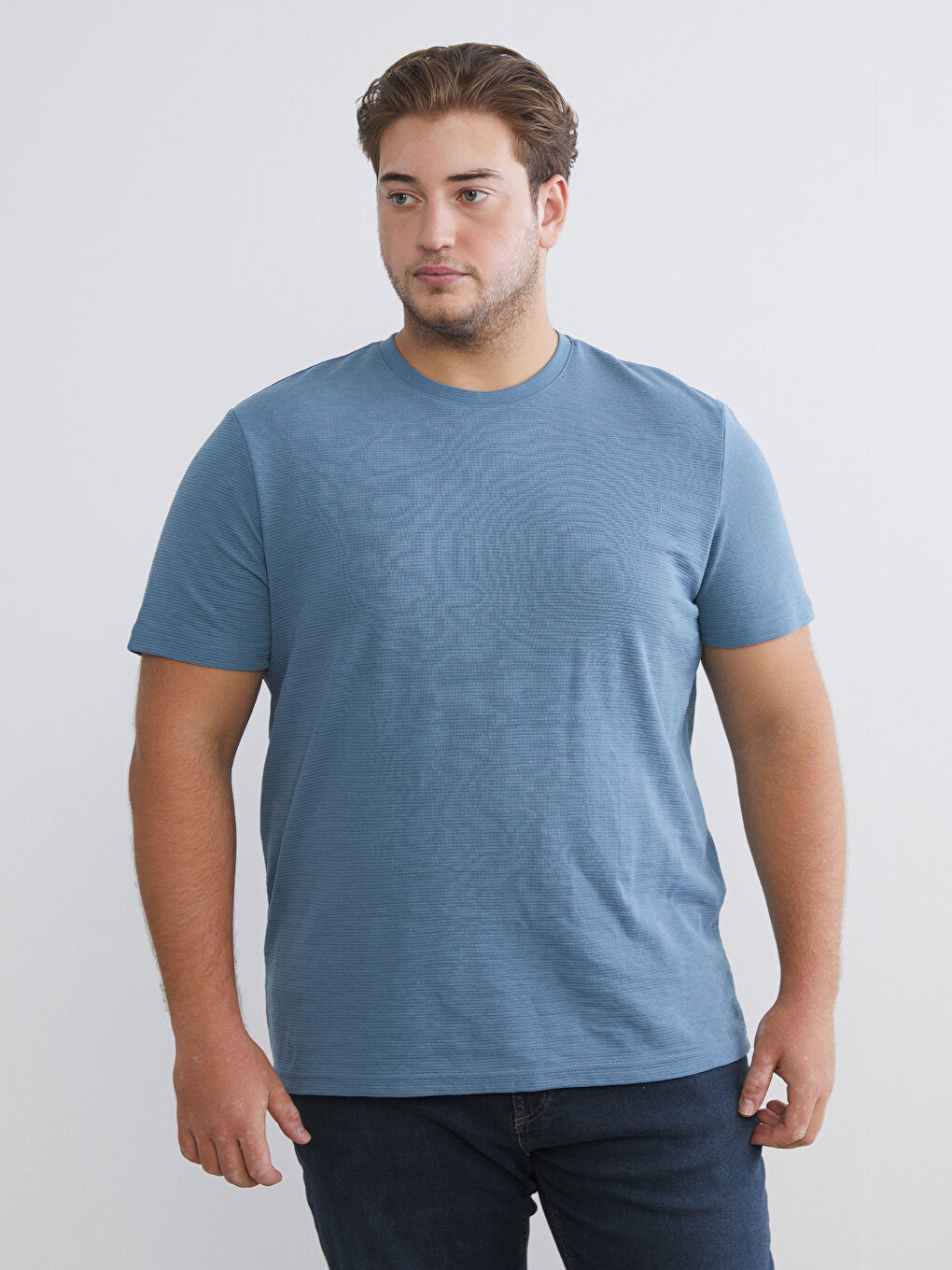 İndigo Bisiklet Yaka Penye Erkek Tişört-1