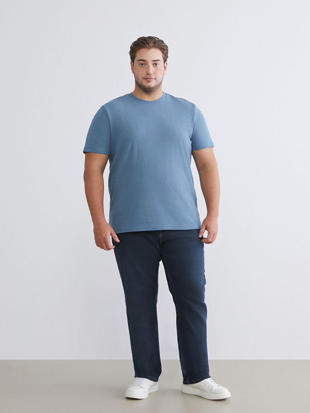 İndigo Bisiklet Yaka Penye Erkek Tişört-5