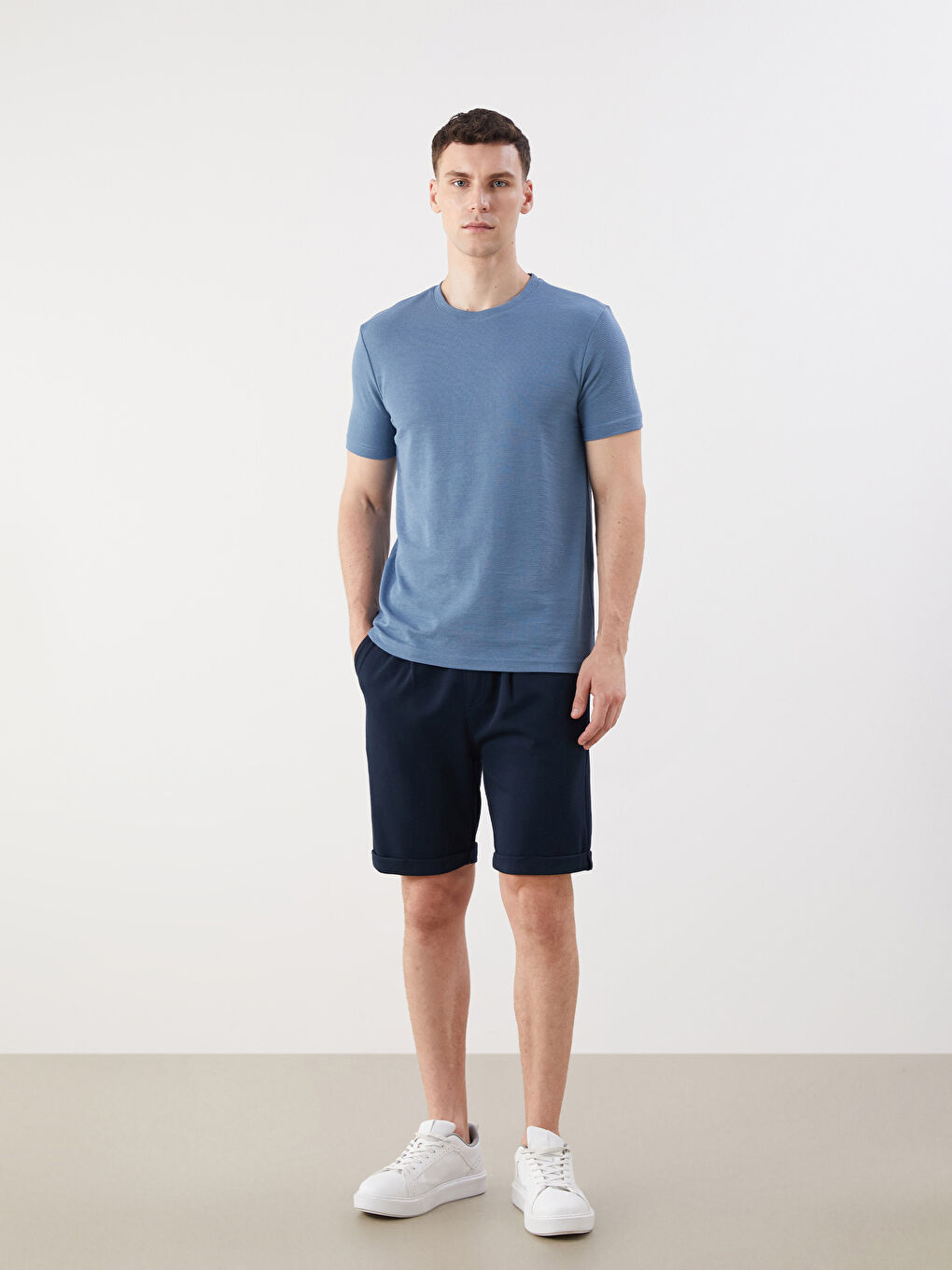 İndigo Bisiklet Yaka Penye Erkek Tişört-2