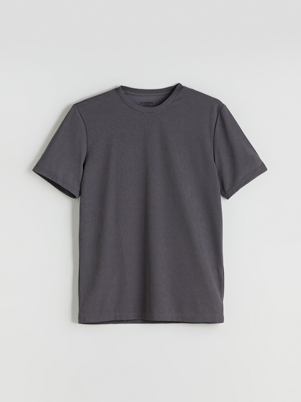 Gri Bisiklet Yaka Penye Erkek Tişört-4