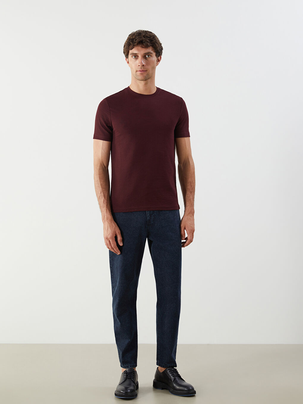 Bordo Bisiklet Yaka Penye Erkek Tişört-2