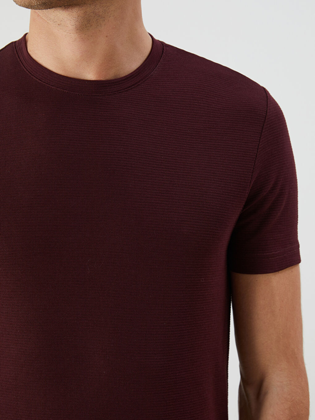 Bordo Bisiklet Yaka Penye Erkek Tişört-3