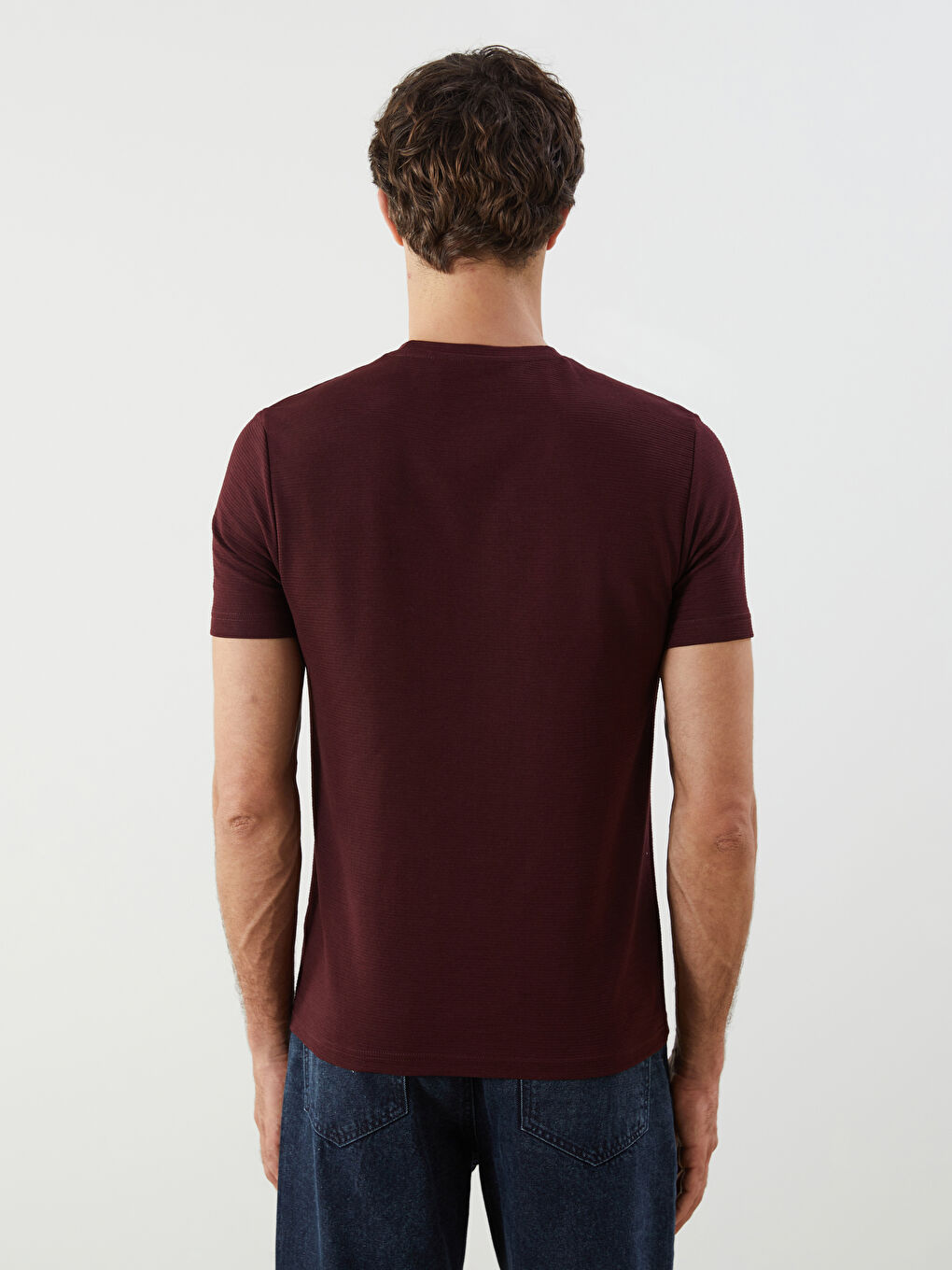 Bordo Bisiklet Yaka Penye Erkek Tişört-4