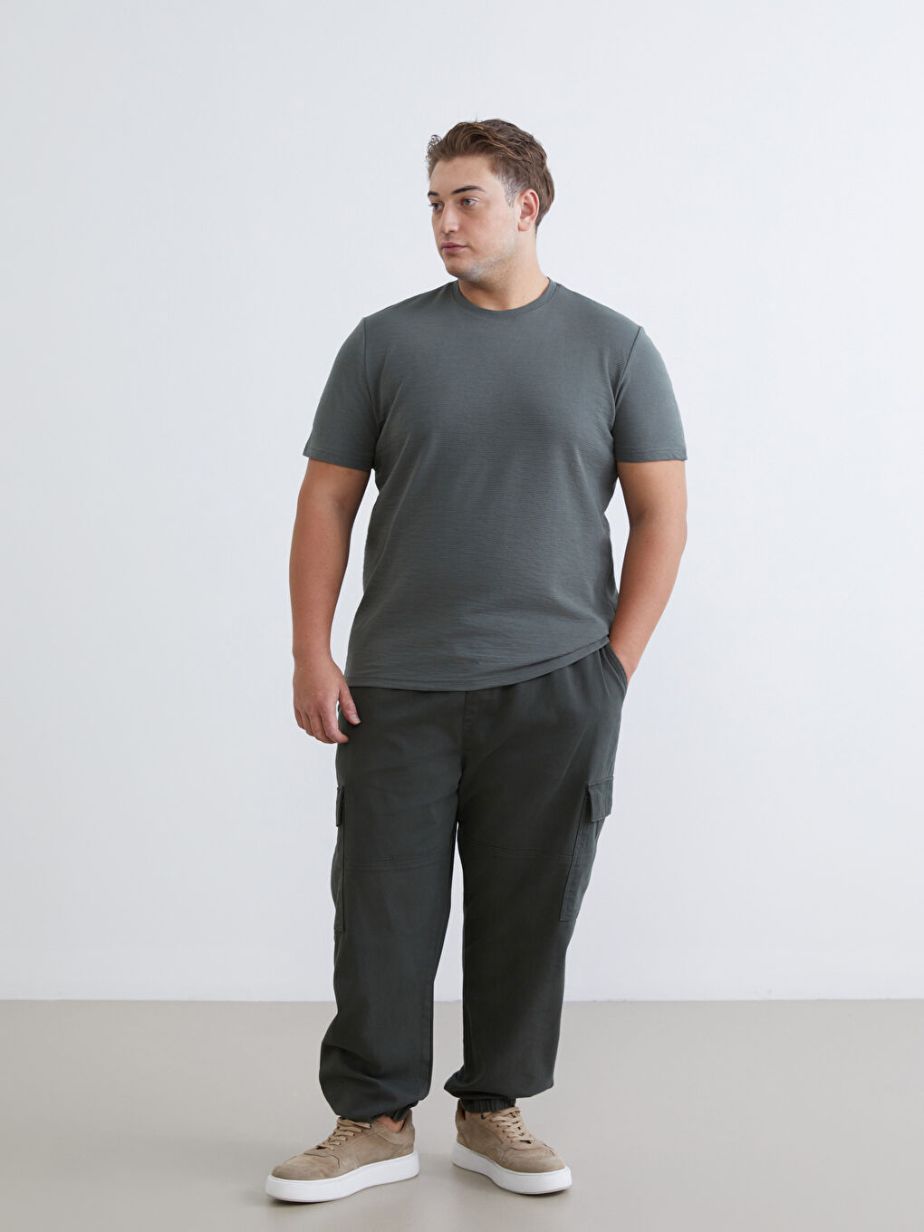 Yeşil Bisiklet Yaka Penye Erkek Tişört-5