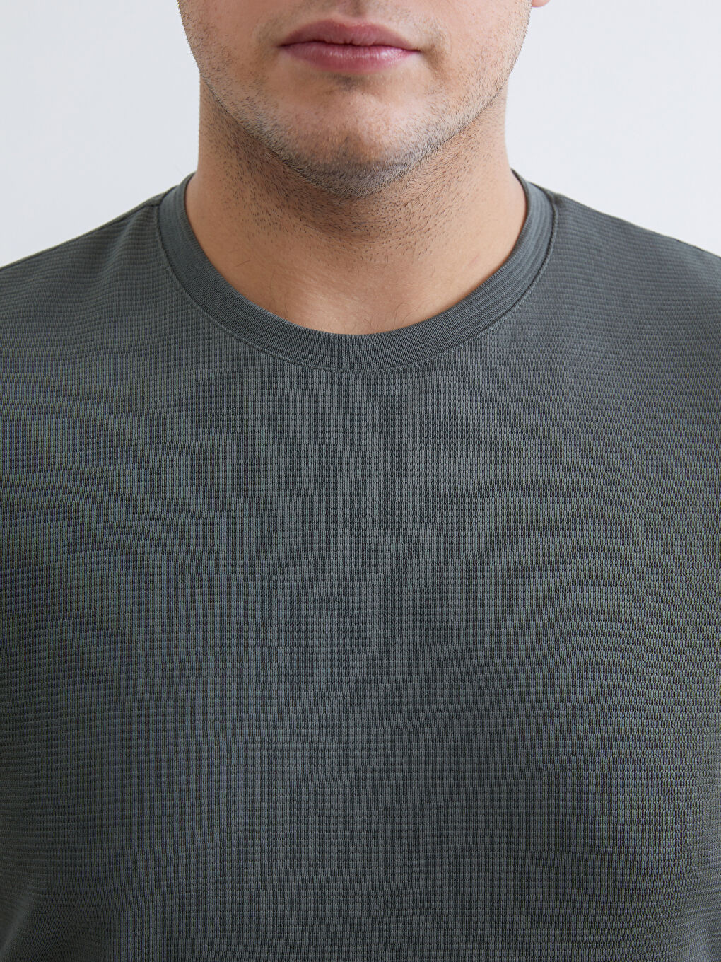 Yeşil Bisiklet Yaka Penye Erkek Tişört-6