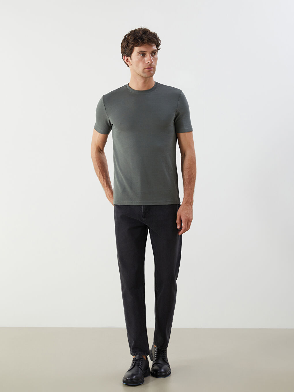 Yeşil Bisiklet Yaka Penye Erkek Tişört-2